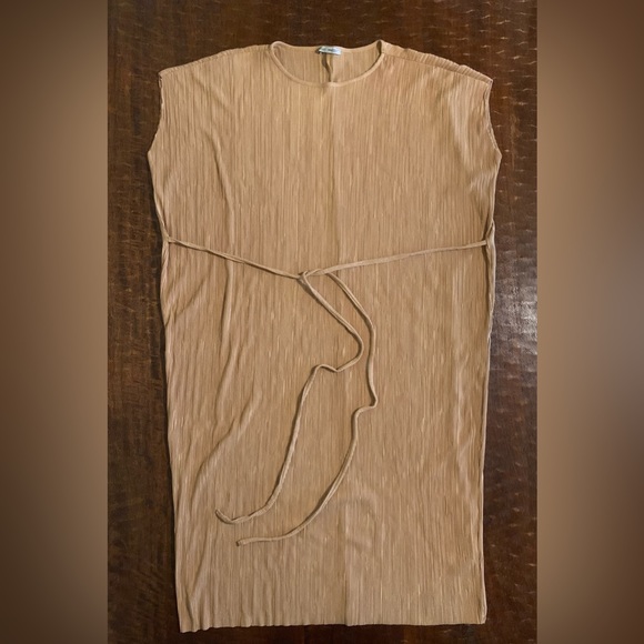 Zara W/B Collection Size Small Tan Color Sleeveless Micro Pleated Kaftan Dress - Picture 10 of 10